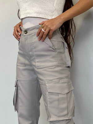 GREY CARGO PANTS w/ white stitches