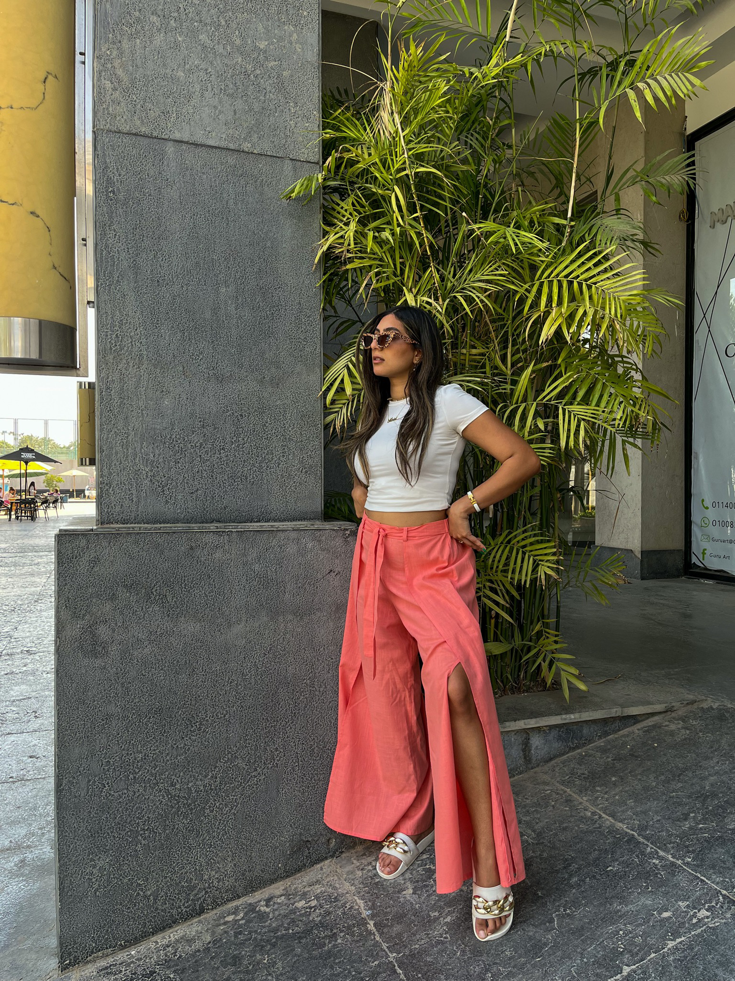 PEACH FLOWY LINEN PANTS