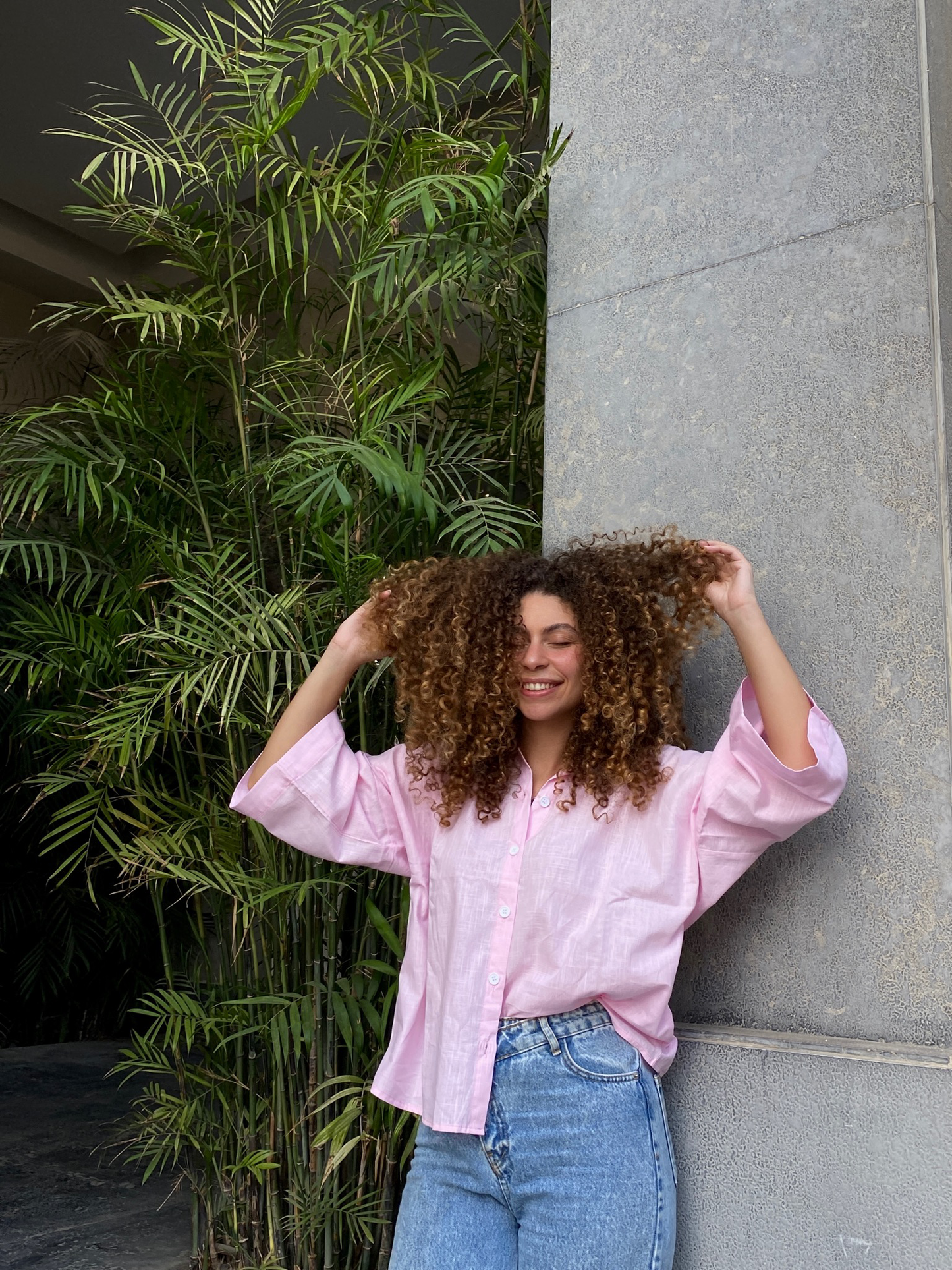 BLUSH PINK OVERSIZED LINEN SHIRT